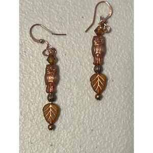 Boho Chic Handmade Czech Glass Owl Hypoallergenic Rose Gold Earrings